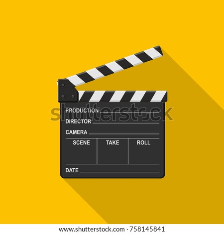 Film clapper board icon on yellow background with shadow. Blank movie clapper cinema vector illustration