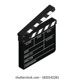Film clapper board isolated on white background. Blank movie cinema clapper. Vector. Isometric view