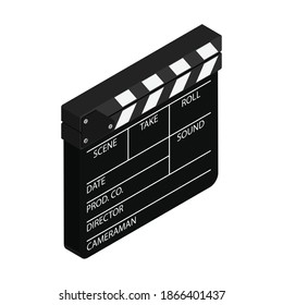 Film clapper board isolated on white background. Blank movie cinema clapper. Vector. Isometric view