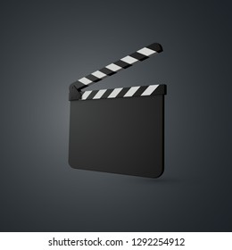 Film clapper board. Movie clapper. Cinema production or media industry concept. Vector 3d illustration