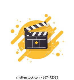 Film clapper board vector icon isolated illustration on modern memphis design background