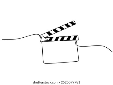 Film Clapper dibujo continuo de una línea. Concepto de entretenimiento. Fondo minimalista de Ilustración vectorial.