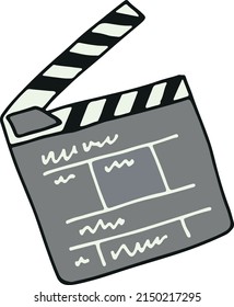 Film clapper icon. Movie production doodle symbol
