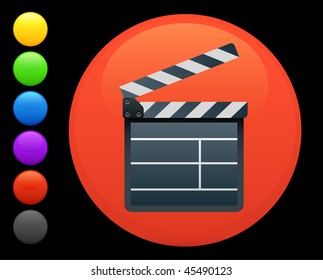 film clapper icon on round internet button original vector illustration 6 color versions included