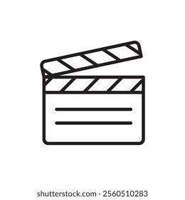 Film clapperboard icon Flat art in black and white isolated