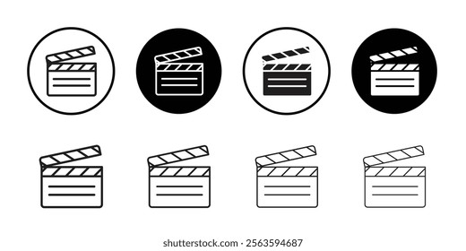 Film clapperboard icon Flat art in black and white isolated