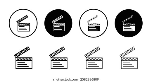 Film clapperboard icon Outline thin set pack series