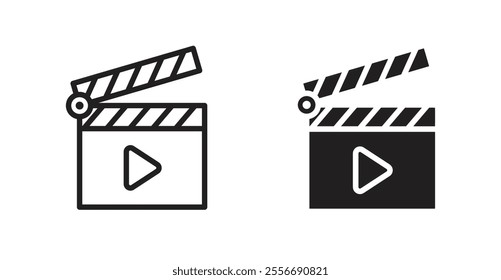 Film clapperboard icon set in Thin line black color.