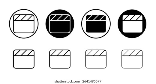Film clapperboard icon Thin line illustration set vector