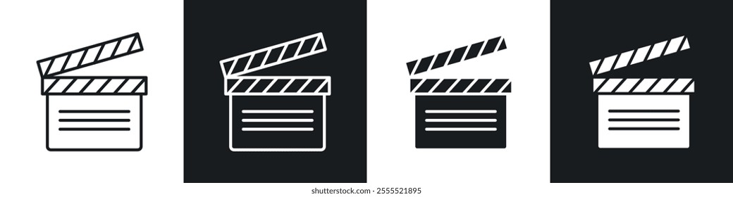 Film clapperboard icon vector collection in black and white.