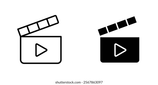 Film clapperboard icons collection in Filled flat and thin line style.