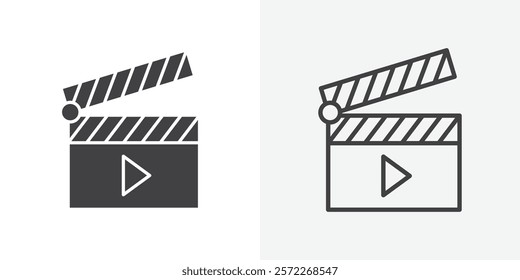 Film clapperboard icons. flat and line style set