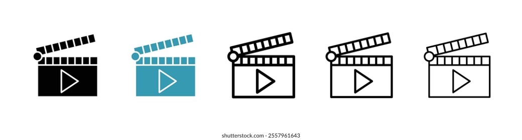 Film clapperboard icons pack in black and blue.