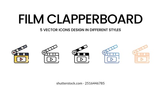 Filme Ícones Clapperboard definir cinco ilustração de estoque de vetor de estilo diferente