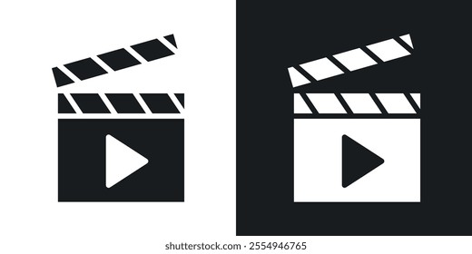 Film clapperboard icons in solid black and white colors