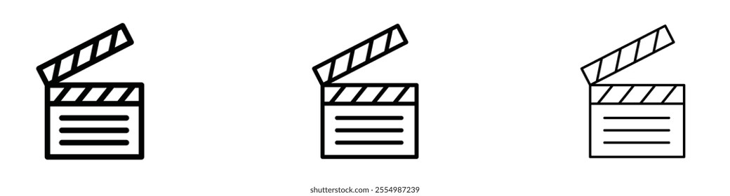 Film clapperboard icons in tree different stroke sizes