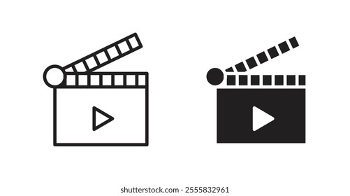 Film clapperboard outlined and solid icon vector collection.