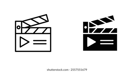 Film clapperboard outlined and solid icon vector collection.