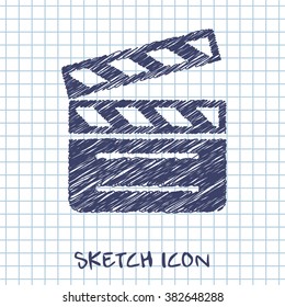 film clapperboard vector doodle icon. Sketch illustration 