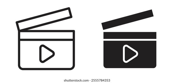 Film clapperboard vector icon set in black color.