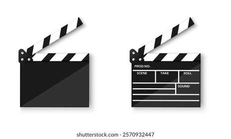 Film Clapperboards with Open and Detailed View Vector Set