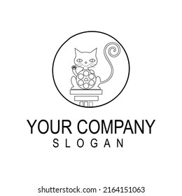 Film and commercial production design logo with cat concept holding film roll. Entertainment and Arts