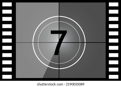 Film countdown 7. Vintage tape. Vector illustration. Stock image. 