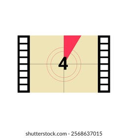 Film Countdown Frame With Number Four And Red Marker In Flat Vector Illustration Symbolizing Filmmaking, Editing, And Movie Production, Isolated On White Background