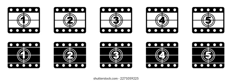 Film countdown vector icons. Vintage film countdown. Countdown frames. Vector