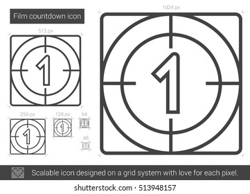 Film countdown vector line icon isolated on white background. Film countdown line icon for infographic, website or app. Scalable icon designed on a grid system.