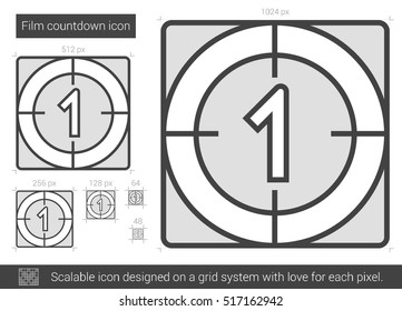 Film countdown vector line icon isolated on white background. Film countdown line icon for infographic, website or app. Scalable icon designed on a grid system.