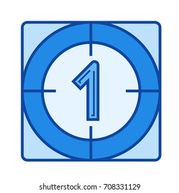Filmrückstand, Vektorsymbol einzeln auf weißem Hintergrund. Das Symbol für die Filmmaterial-Countdown-Linie für Infografik, Website oder App. Blaues Symbol für ein Gittersystem.