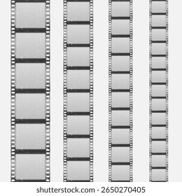 Film countdown vector. Vintage movie intro with round timer, retro frame and old cinema strip. Grunge background design with stopwatch, reel and rewind effect for video, animation or cinematography sc