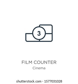 Film counter icon. Thin linear film counter outline icon isolated on white background from cinema collection. Line vector sign, symbol for web and mobile