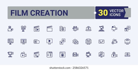 Film Creation line icons set. Contains related to simple, mobile, movie, technology, ar, digital and more. Minimalistic icons. Vector icons editable stroke.