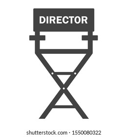 Film director chair black icon. Work on the set of the film. Flat vector cartoon objects isolated on a white background