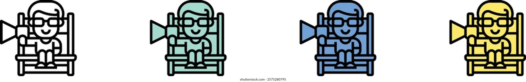 film director icon. Outline, Green, Blue and Yellow Style Design Isolated On White Background