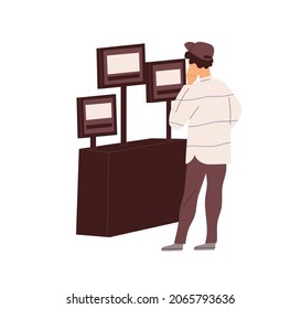 Film director looking at screens during movie production, watching video scenes. Backstage of cinema industry with technician and equipment. Flat vector illustration isolated on white background