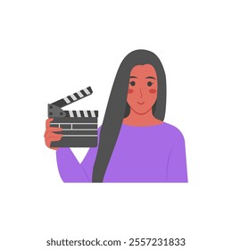 Film Director, Women Career Flat Vector Illustration