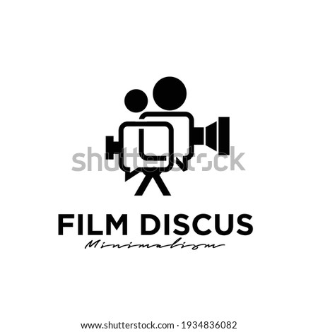 film discuss Studio Movie Video Cinema Cinematography Film Production concept camcorder with bubble chat logo design vector icon illustration Isolated White Background