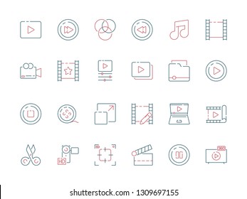 Film edit icon. Animation movie production effect cut clapper multimedia vector colored symbols