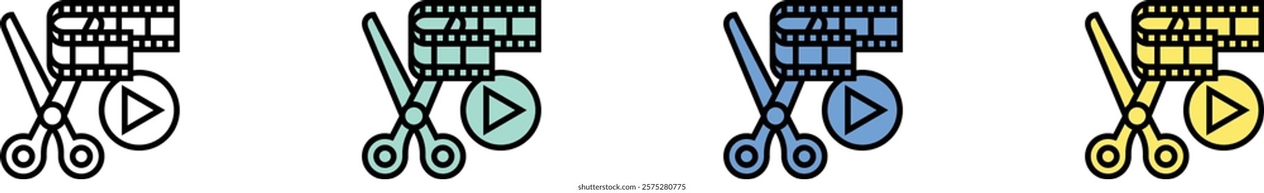 film editing icon. Outline, Green, Blue and Yellow Style Design Isolated On White Background