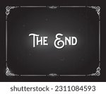 Film end screen, vintage border of silent movie cinema. Cinema vintage screen border, Hollywood 30s classic silent movie end frame or video industry vector backdrop. Cinematography black background