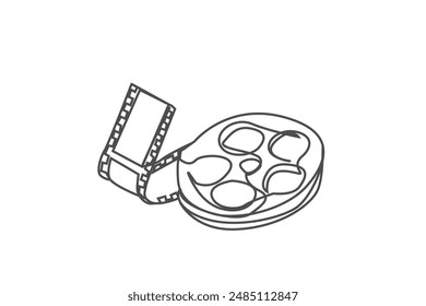 film equipment record strip disc vintage old object one line art design vector