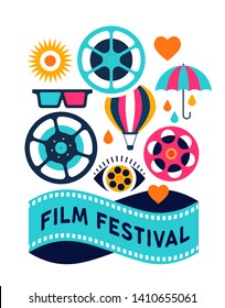 Film festival, cinema and movie poster, creative retro vector design concept