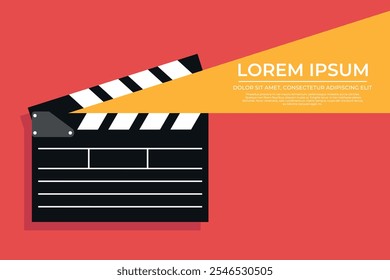 Design de modelo de banner moderno festival de cinema com clapperboard, ardósia de filme. Conceito de filme cinematográfico. Ilustração vetorial