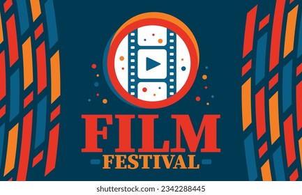 Film Festival. Movie Award. Cinematography event. Cinema premier graphic. Video production studio. Filmmaking art. Filmstrip logo. Show and entertainment. Vector illustration. Poster design
