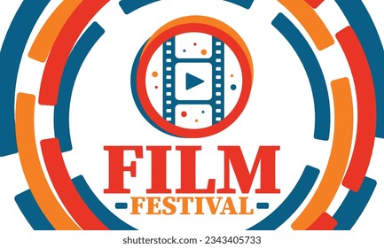 Film Festival. Movie Award. Cinematography event. Cinema premier graphic. Video production studio. Filmmaking art. Filmstrip logo. Show and entertainment. Vector illustration. Poster design