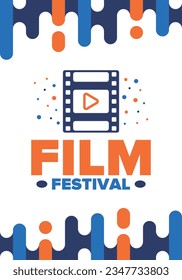 Film Festival. Movie Award. Cinematography event. Cinema premier graphic. Video production studio. Filmmaking art. Filmstrip logo. Show and entertainment. Vector illustration. Poster design