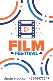 Film Festival. Movie Award. Cinematography event. Cinema premier graphic. Video production studio. Filmmaking art. Filmstrip logo. Show and entertainment. Vector illustration. Poster design